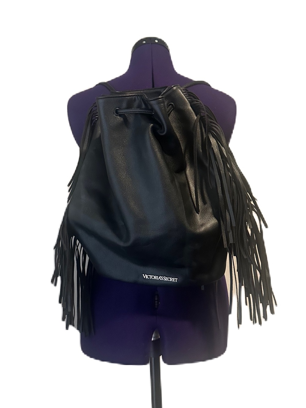 Victoria’s Secret Black Faux Leather Fringe Back Pack